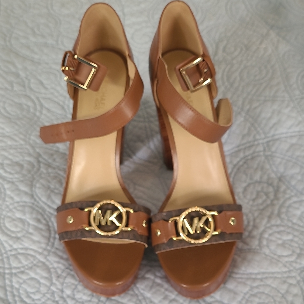 Michael Kors "Rory" Brown Heeled Sandals  with Gold Accents